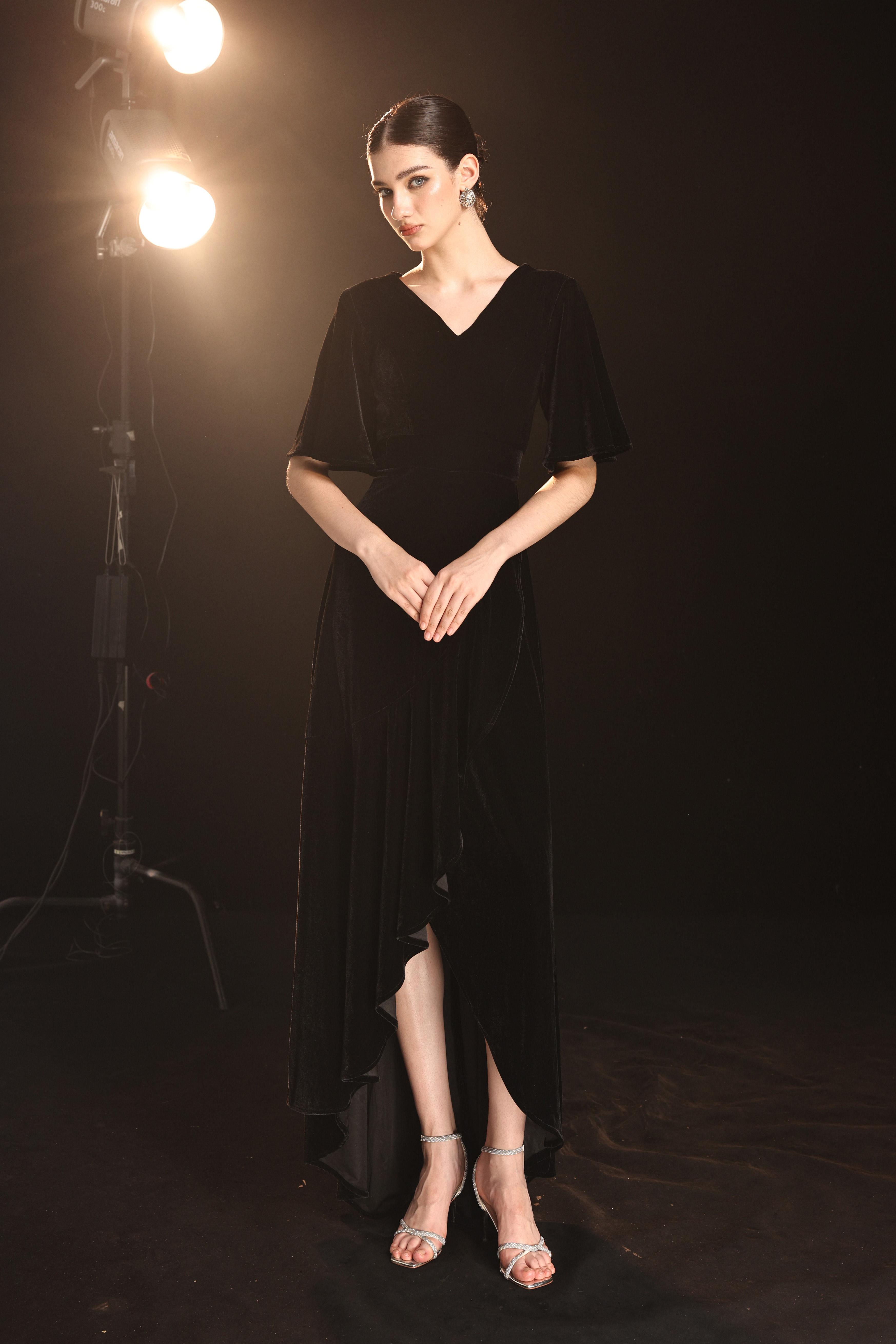 High-low velvet dress