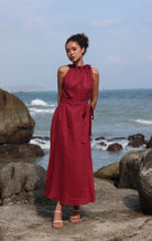High neck linen dress
