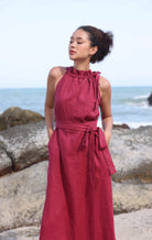 High neck linen dress