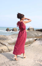 High neck linen dress