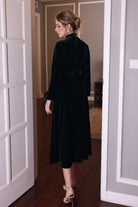 high neck velvet evening gown