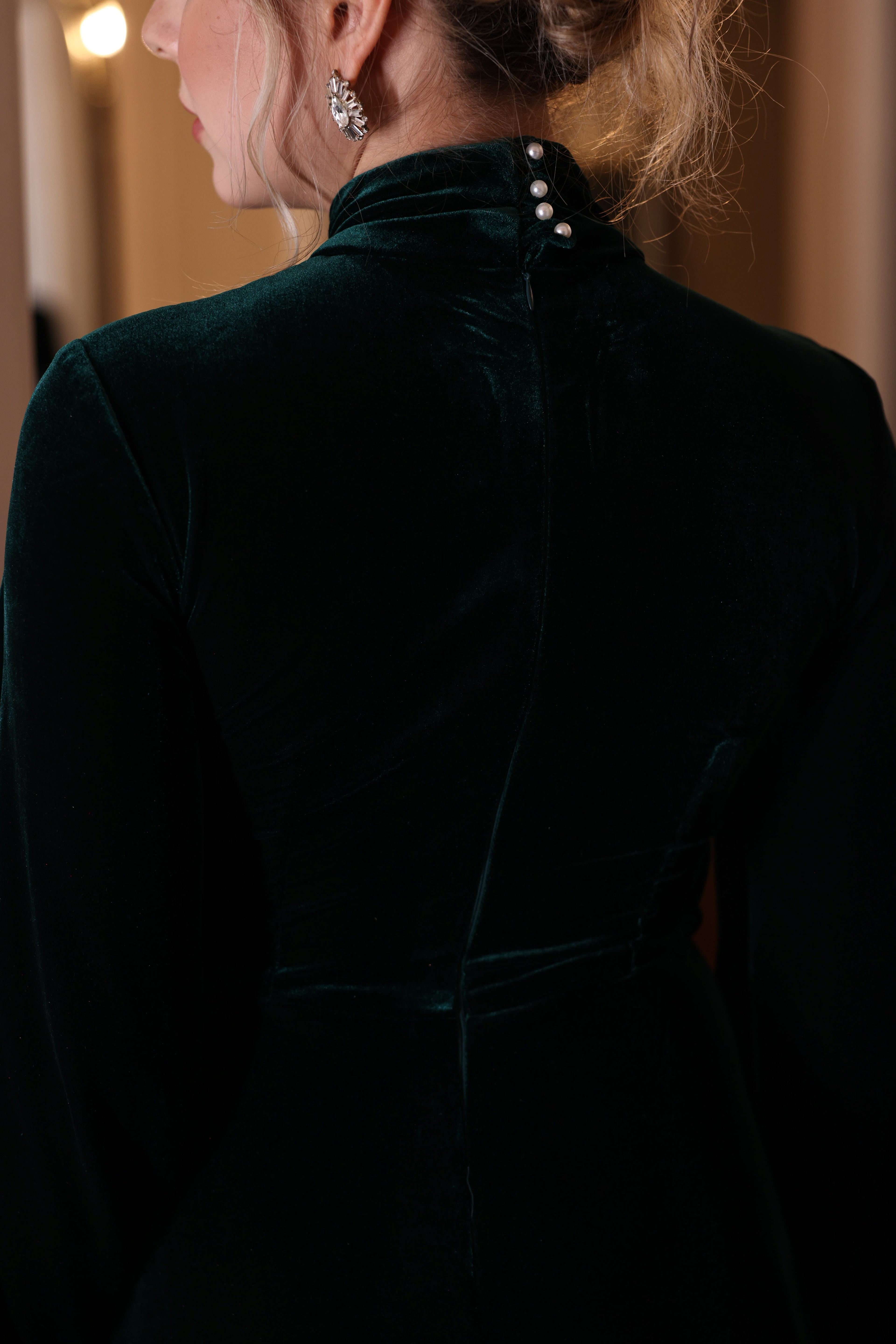 high neck velvet evening gown
