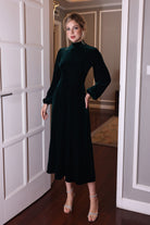 high neck velvet evening gown