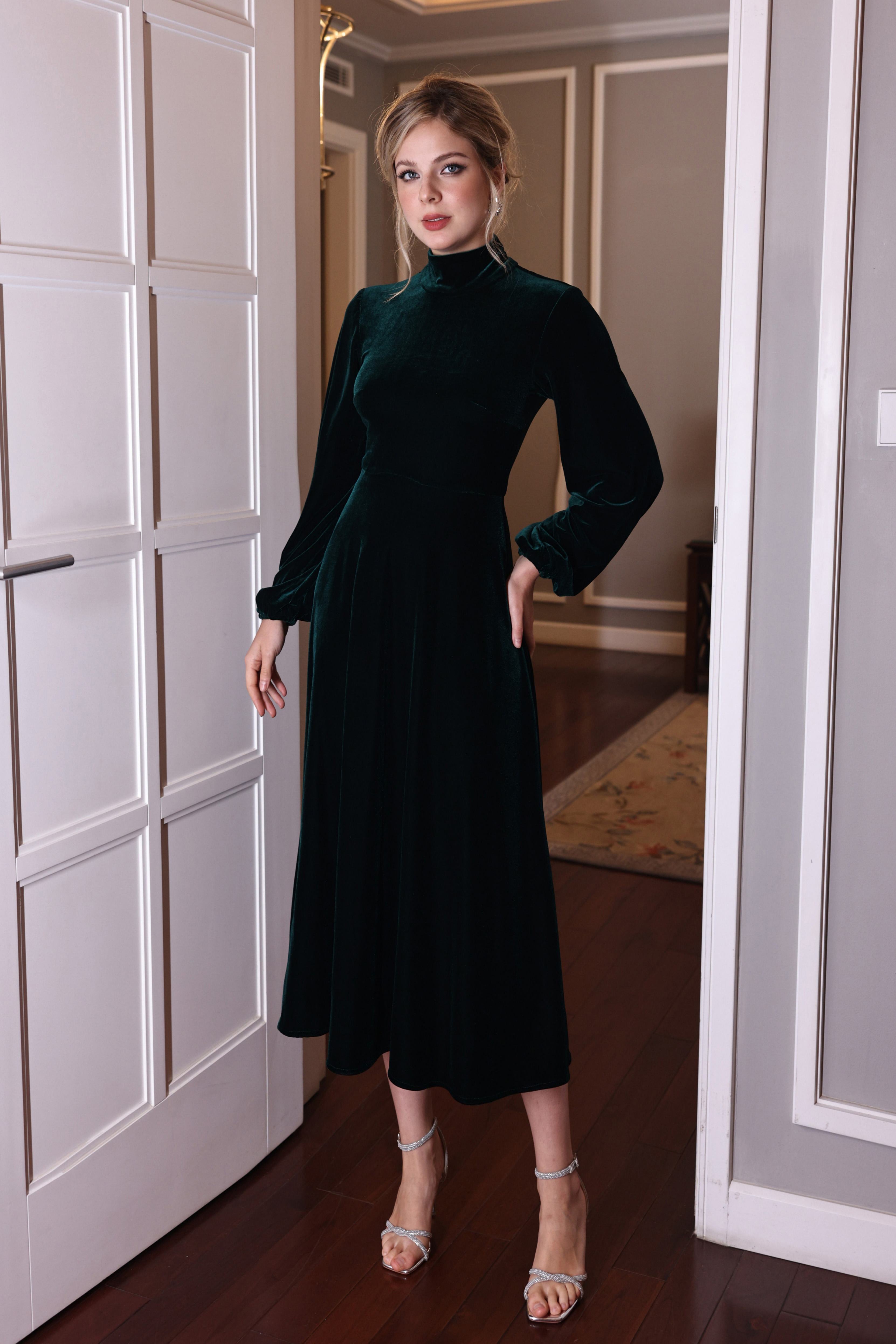 high neck velvet evening gown