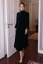 high neck velvet evening gown