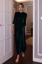 high round neck velvet dress
