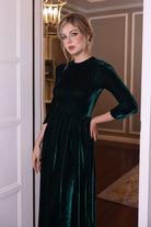 high round neck velvet dress