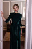 high round neck velvet dress
