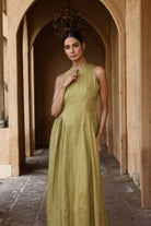 Keyhole neck linen maxi dress