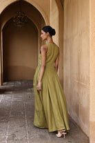 Keyhole neck linen maxi dress