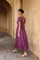 Lace-up back linen dress