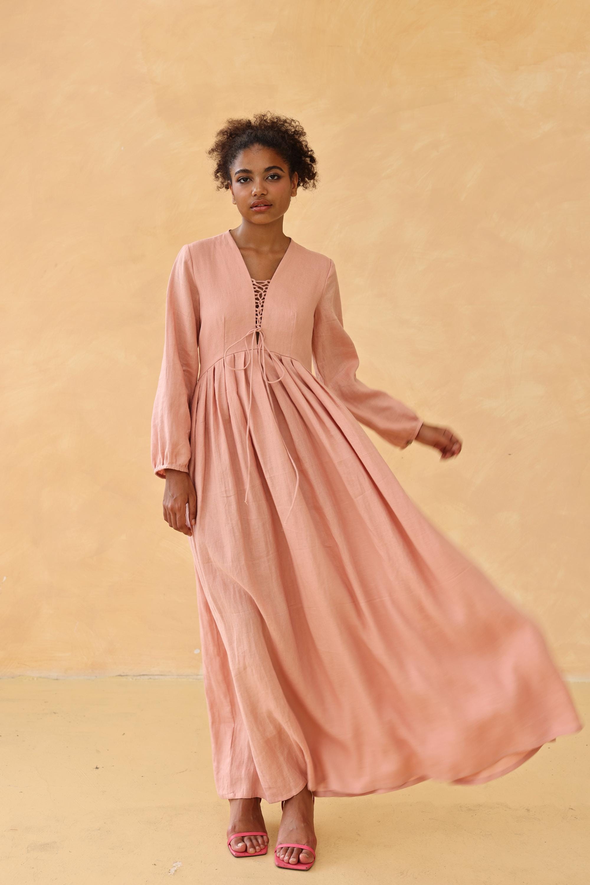 Lace up linen maxi dress