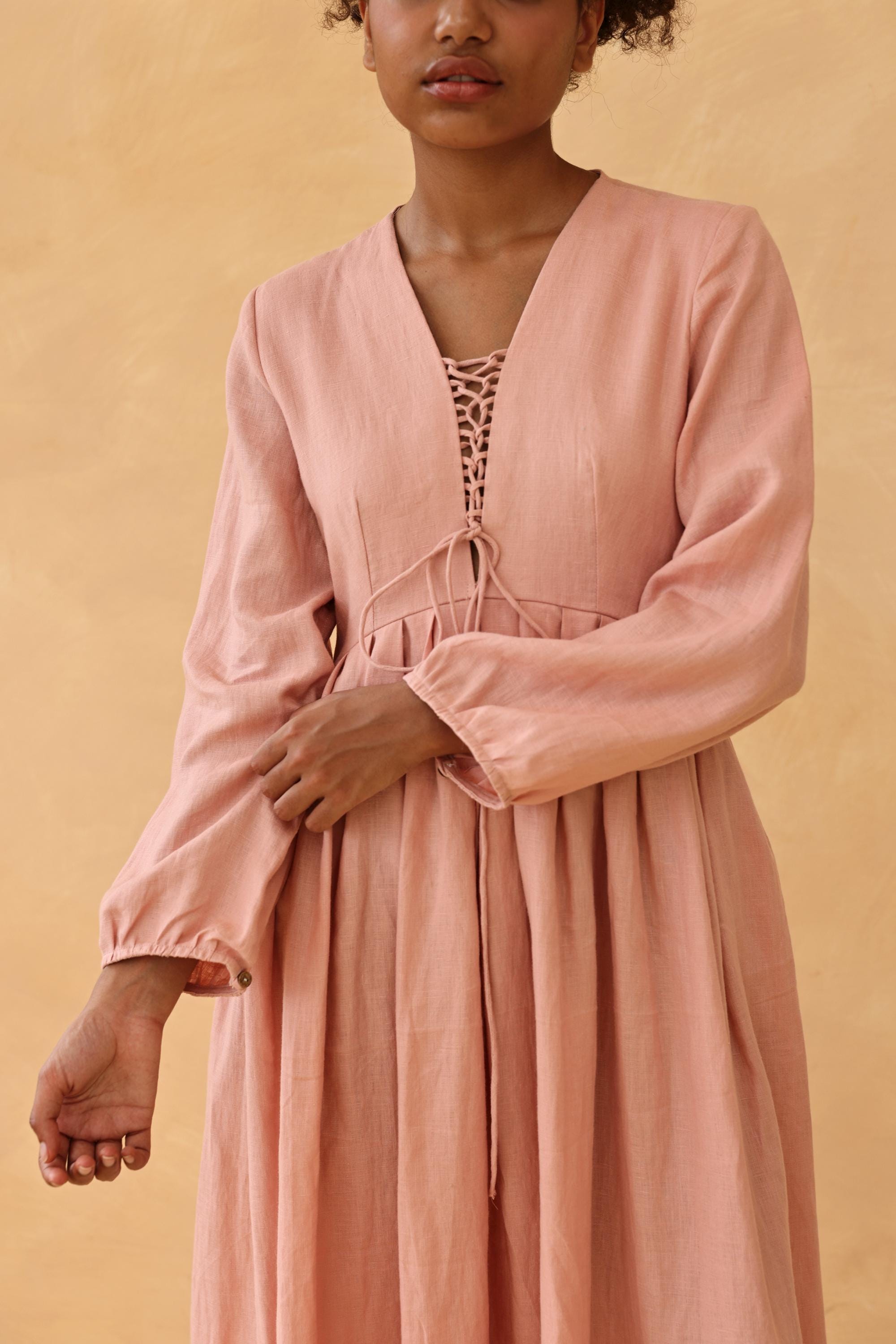 Lace up linen maxi dress