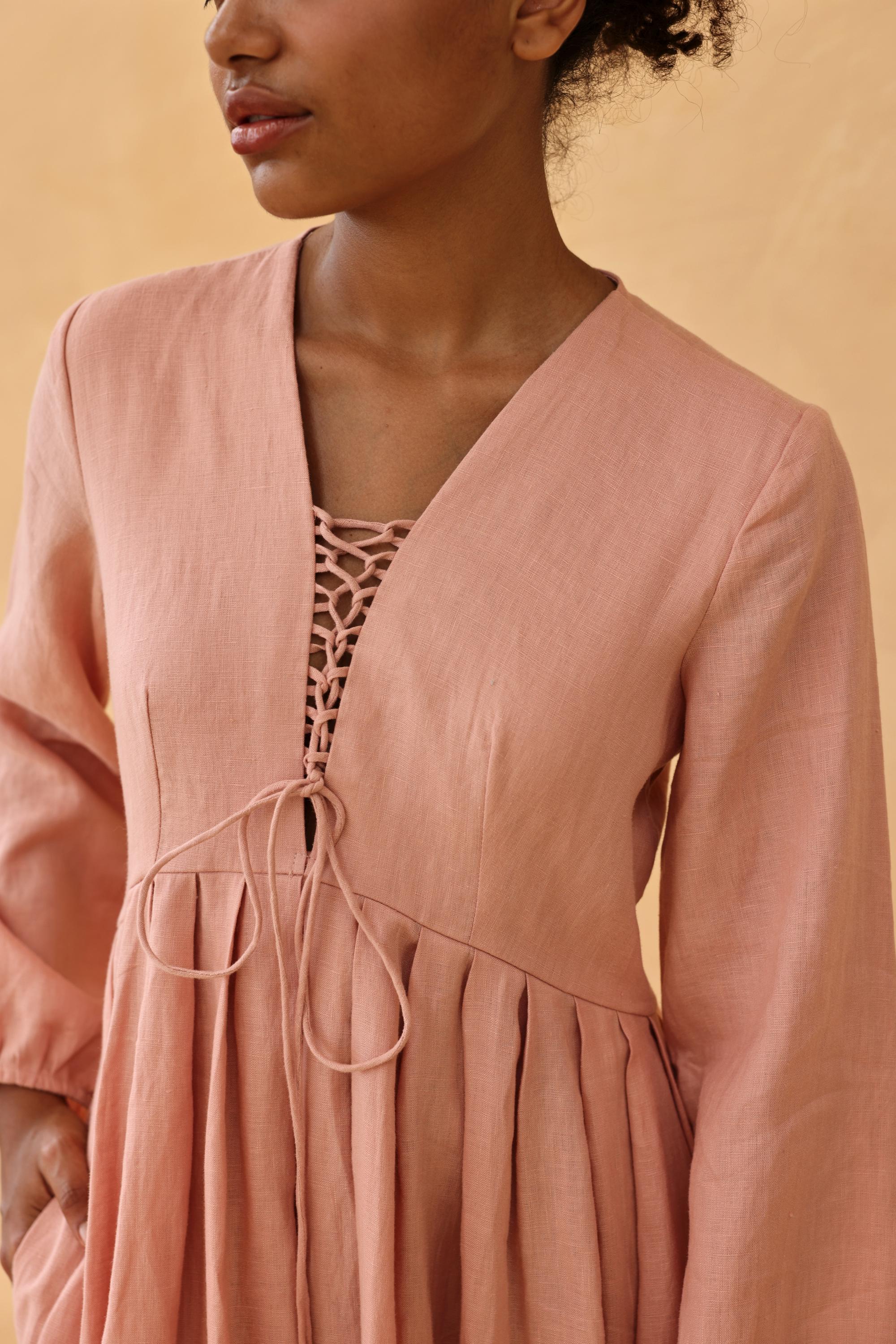 Lace up linen maxi dress