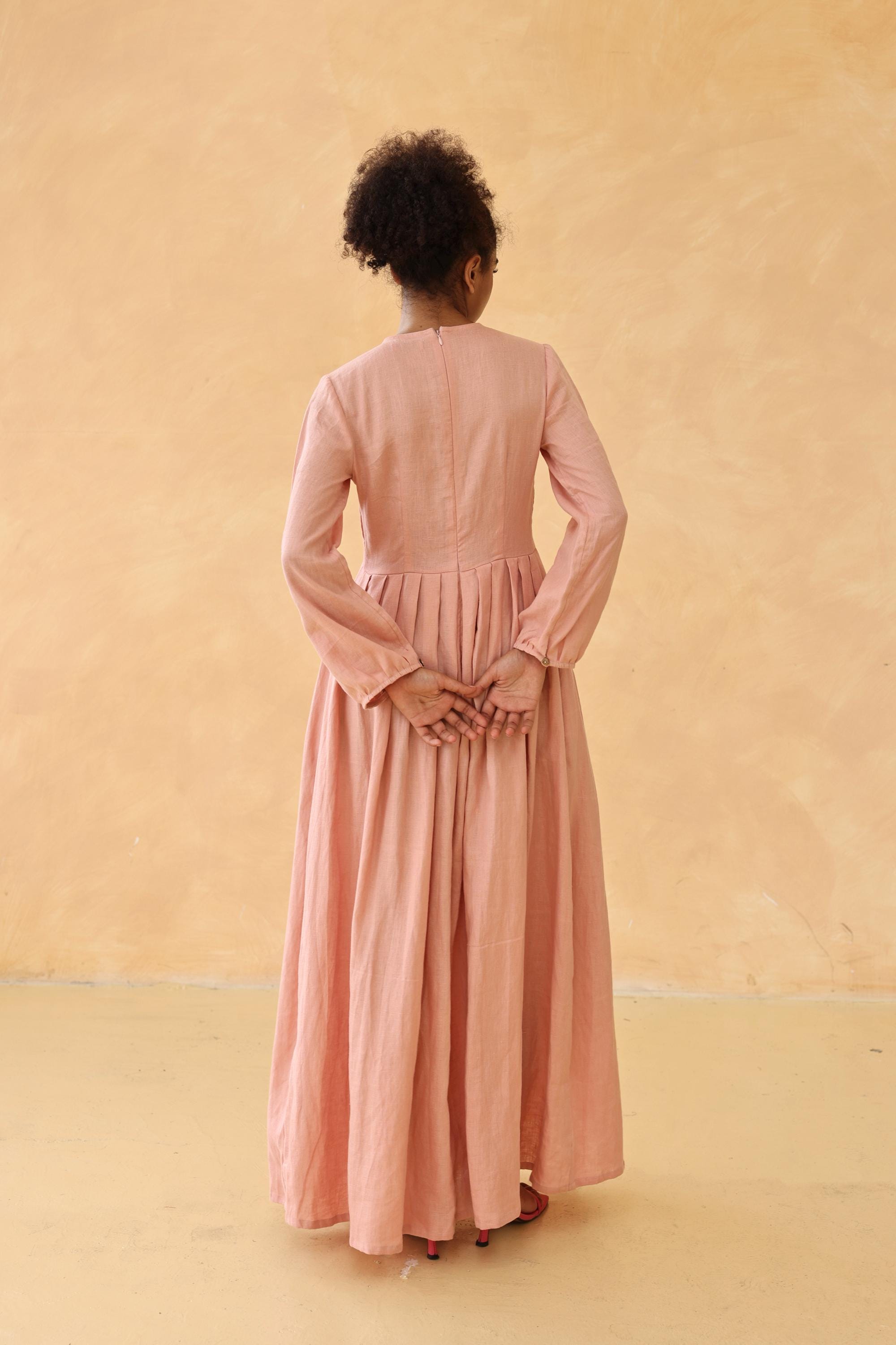 Lace up linen maxi dress