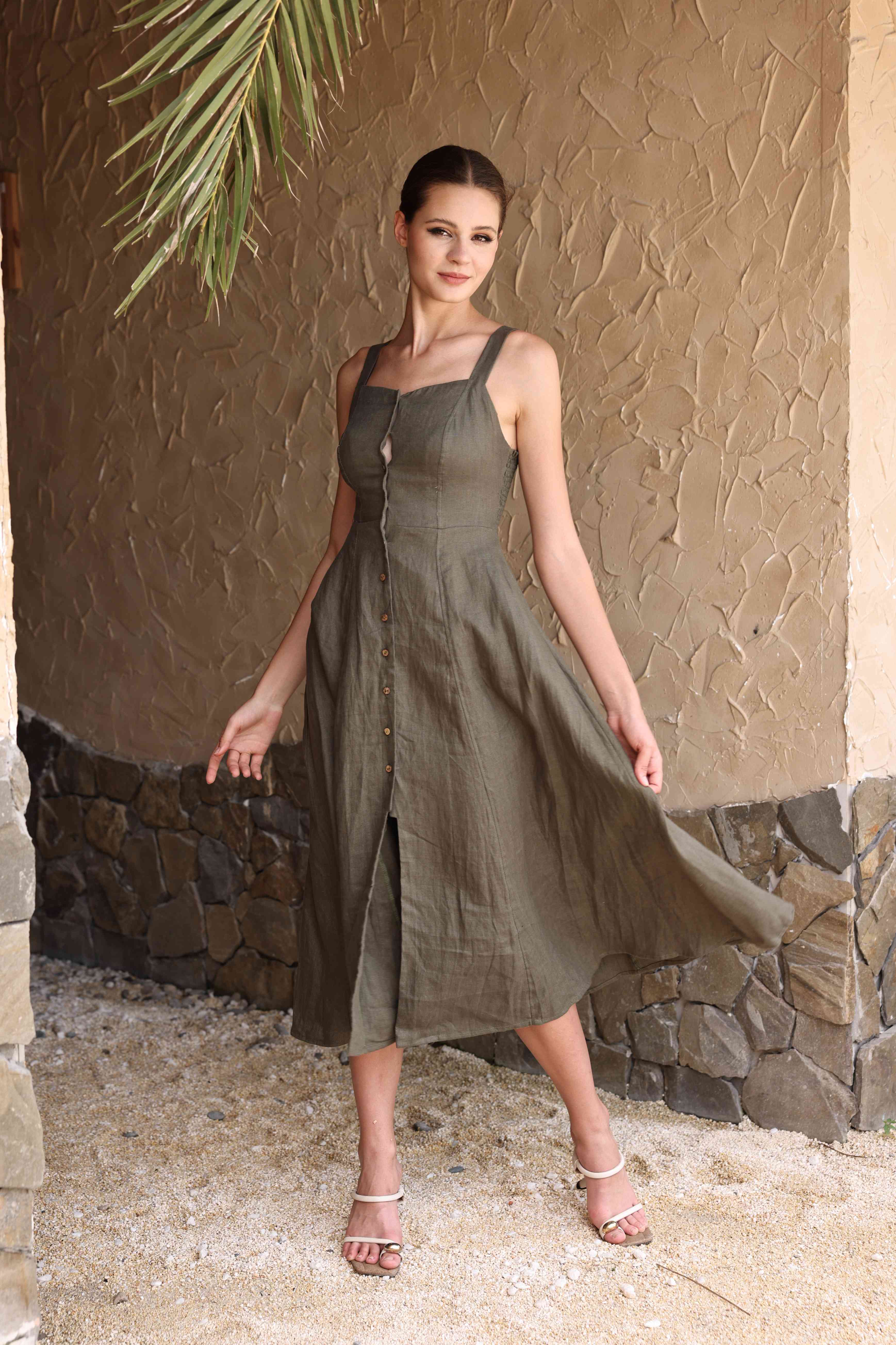 Linen A-line button dress