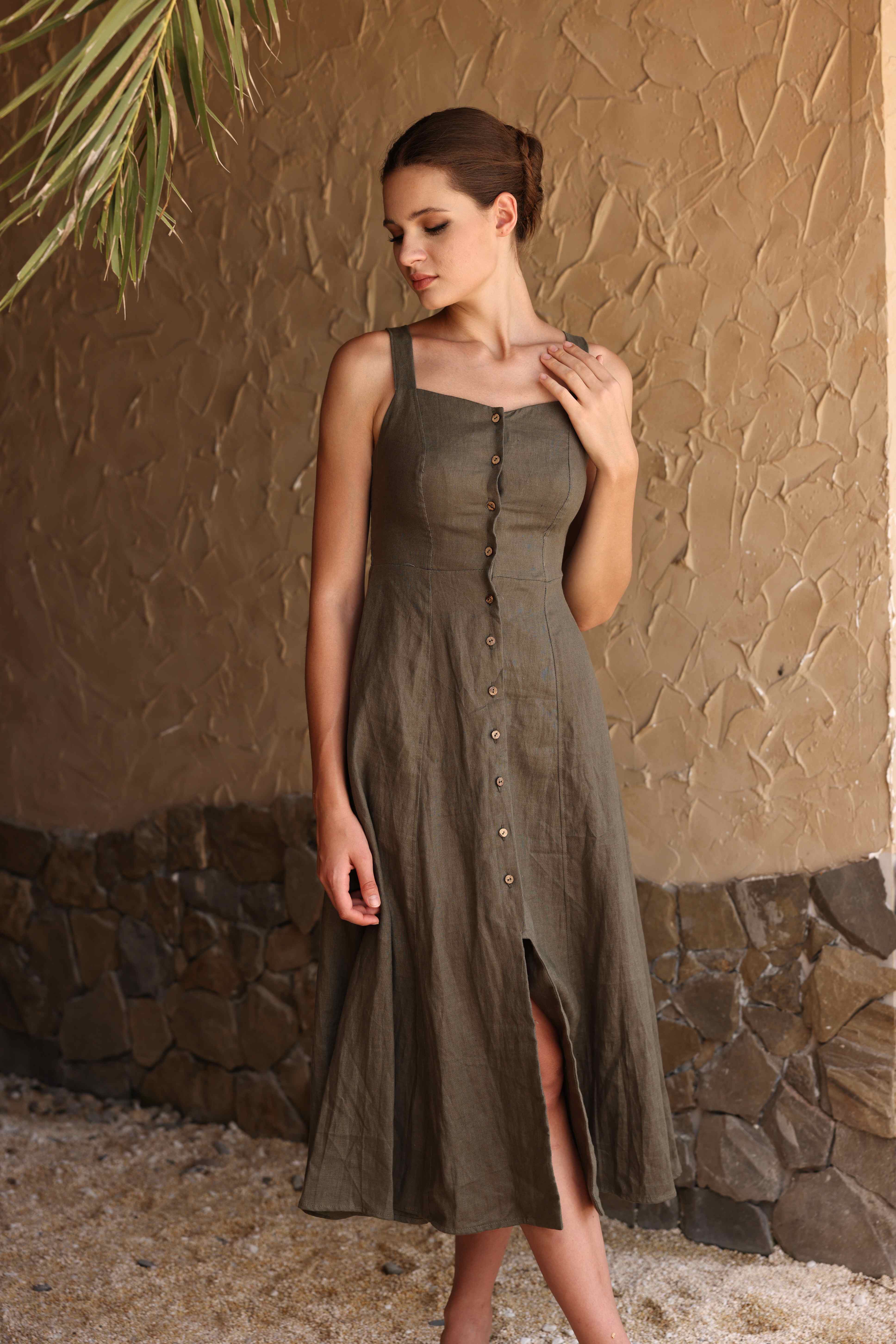 Linen A-line button dress