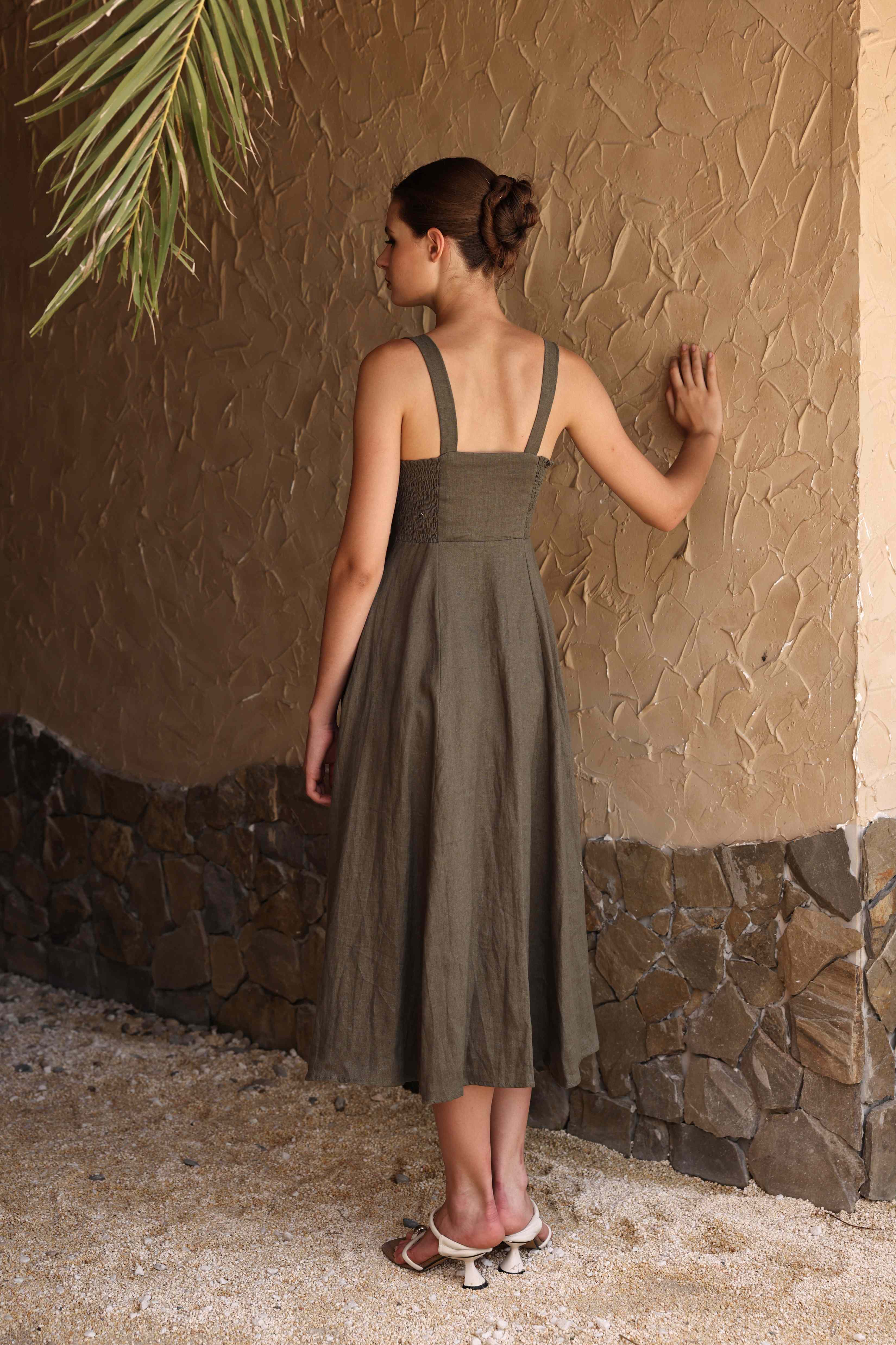 Linen A-line button dress