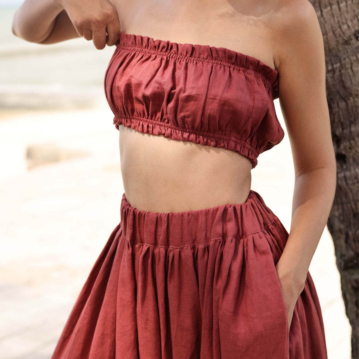 Linen bandeau with ruffles SMOKE – MYAN ATELIER