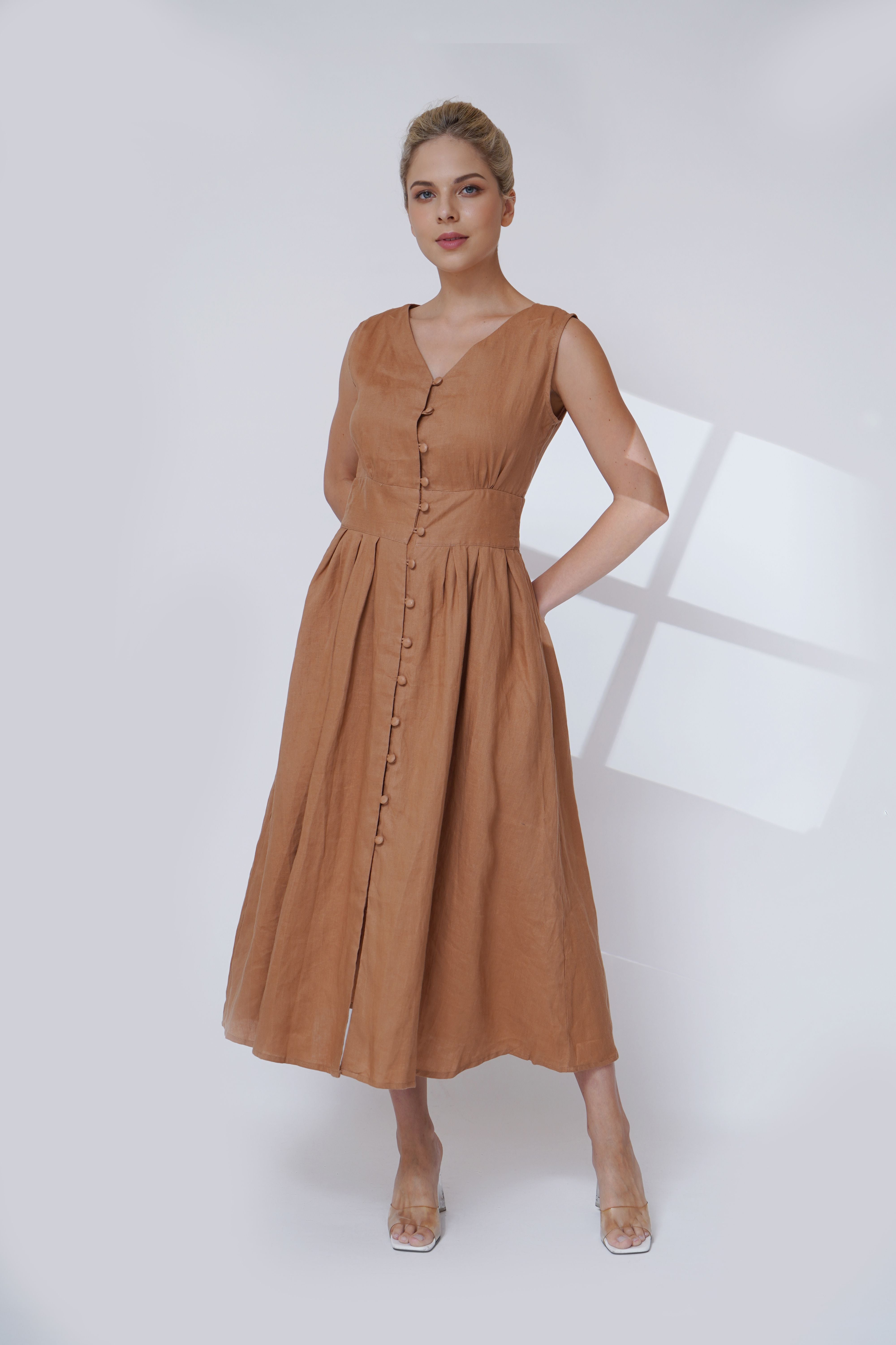 linen button down dress
