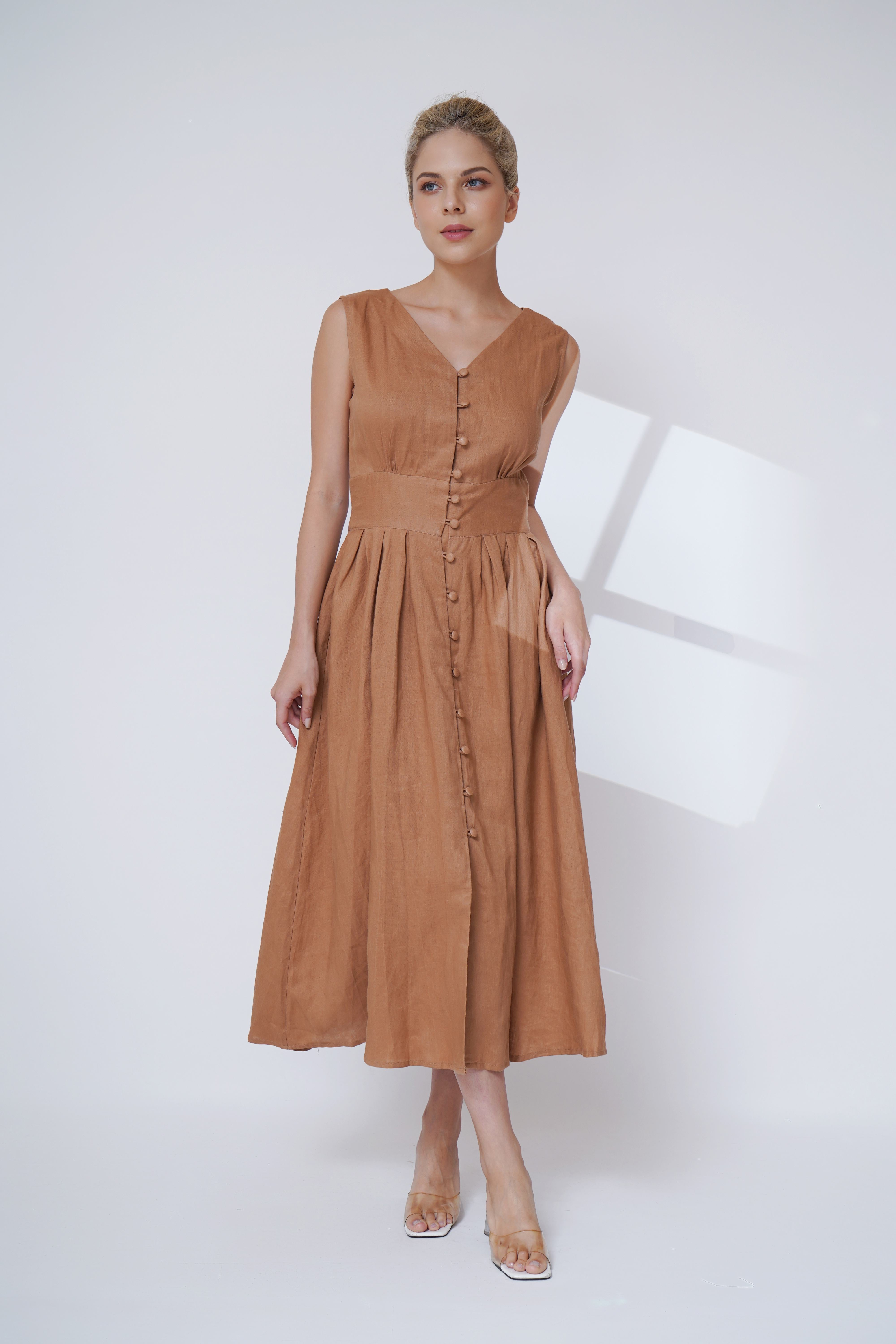 linen button down dress