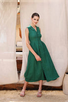 Linen collar midi dress
