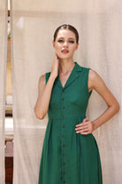 Linen collar midi dress
