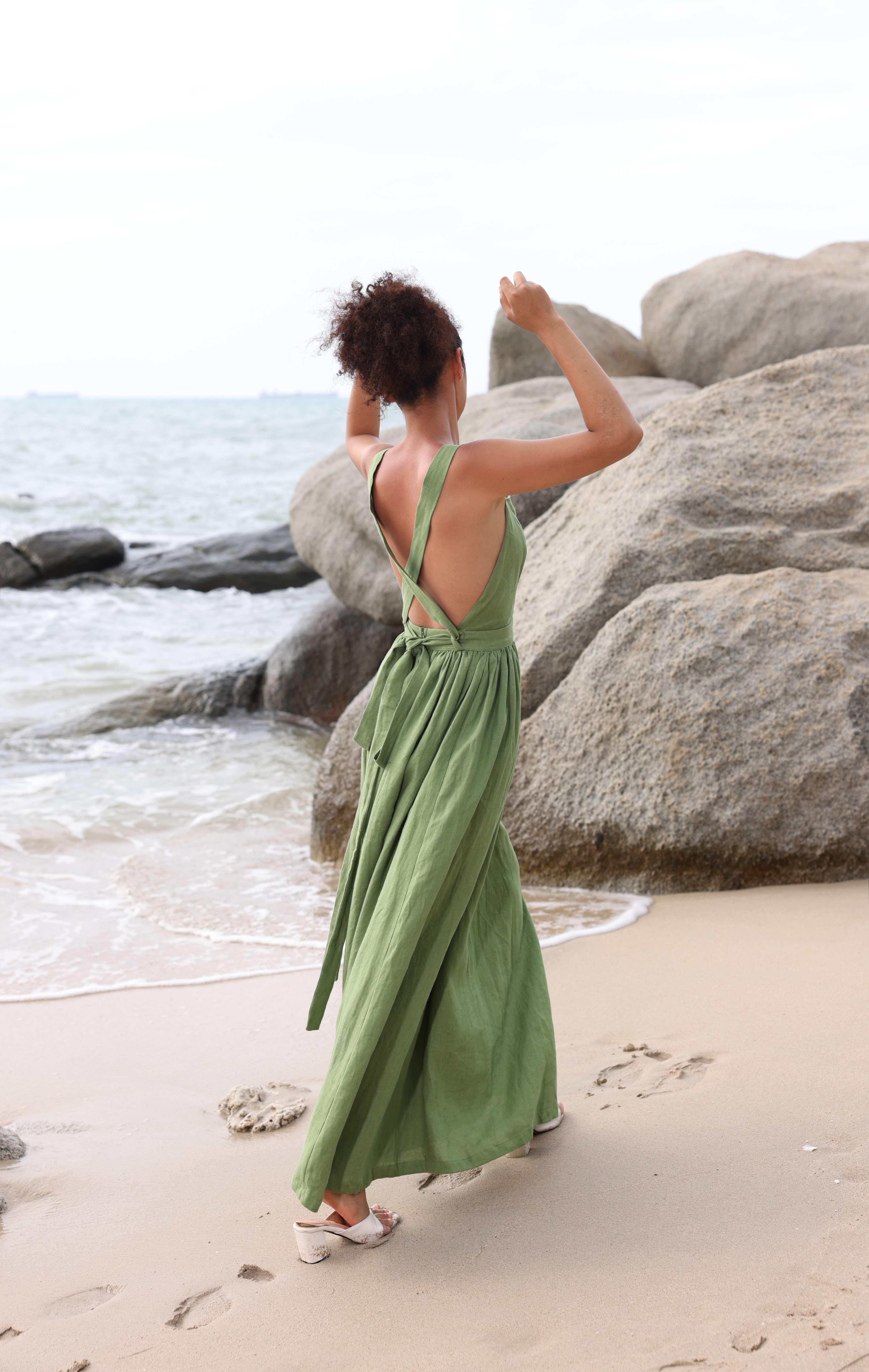 Linen cross back dress