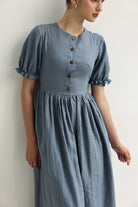 Linen dress with gathered waist