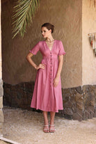 Linen dress with ruffle sleeves