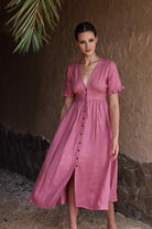 Linen dress with ruffle sleeves