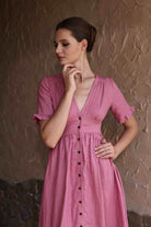 Linen dress with ruffle sleeves