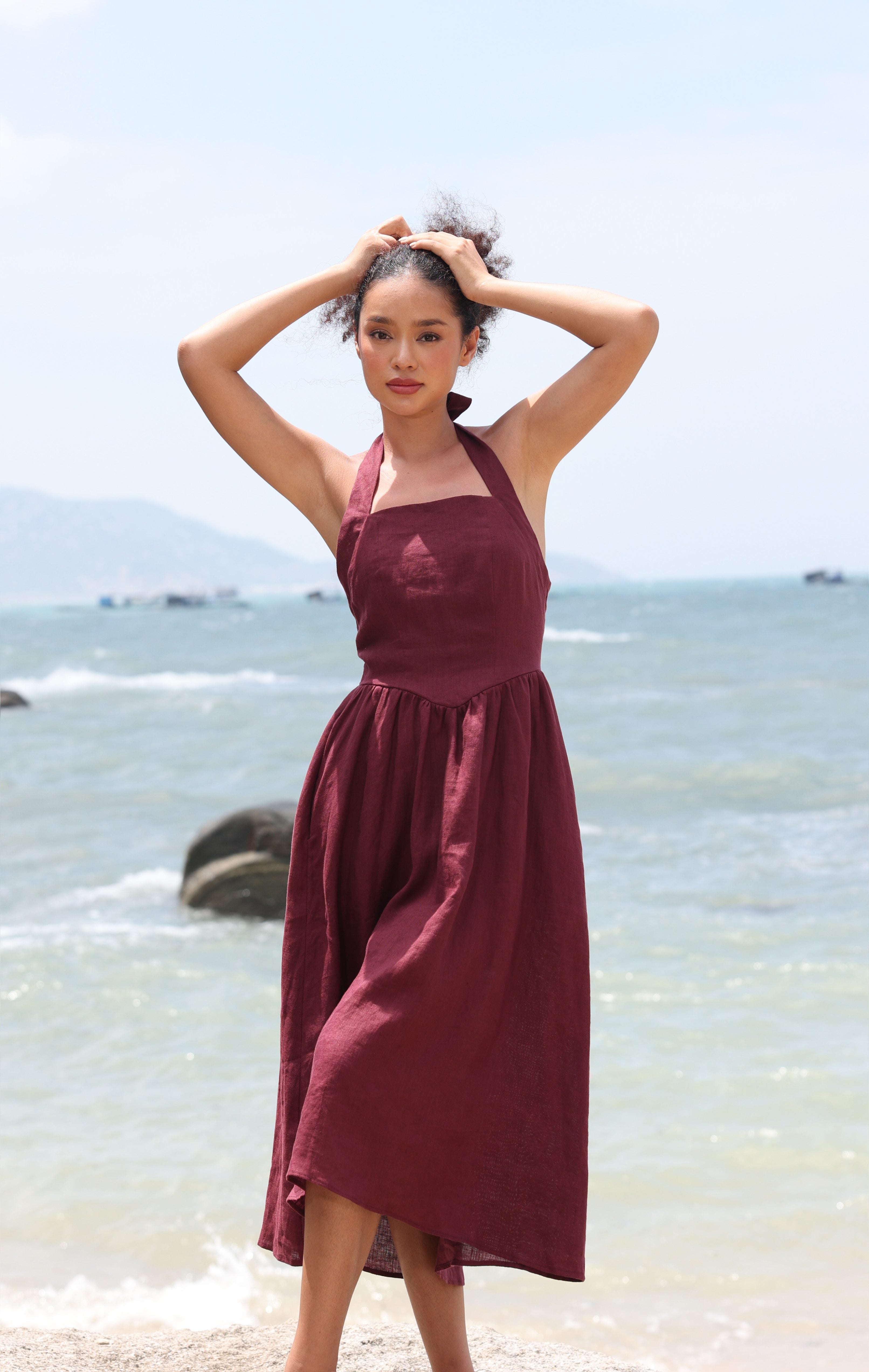 Linen halter neck dress
