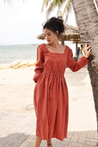 Linen long sleeve midi dress