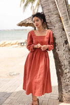 Linen long sleeve midi dress
