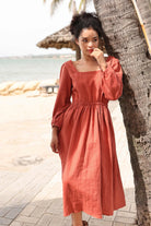 Linen long sleeve midi dress