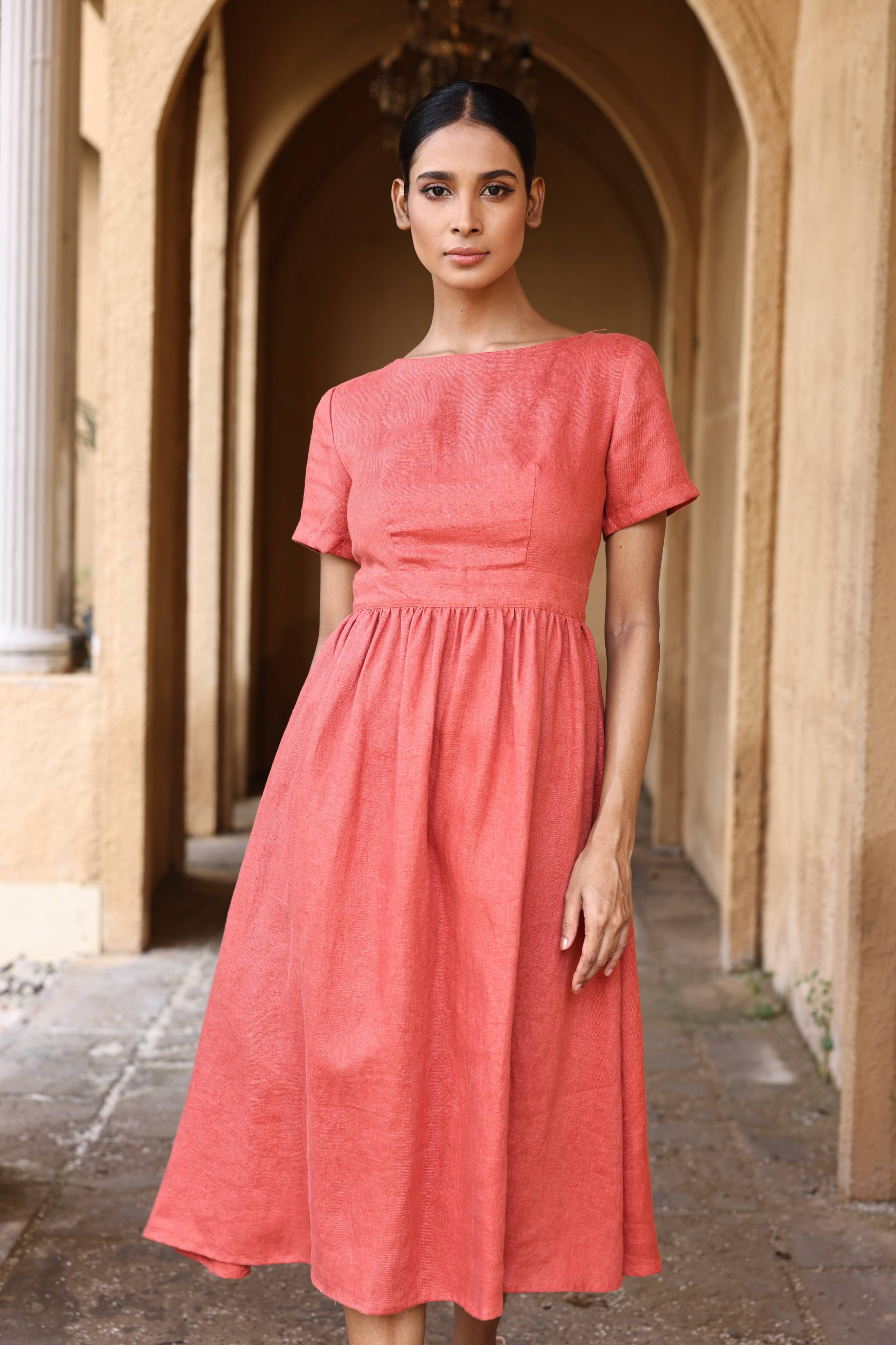 Linen open-back midi dress