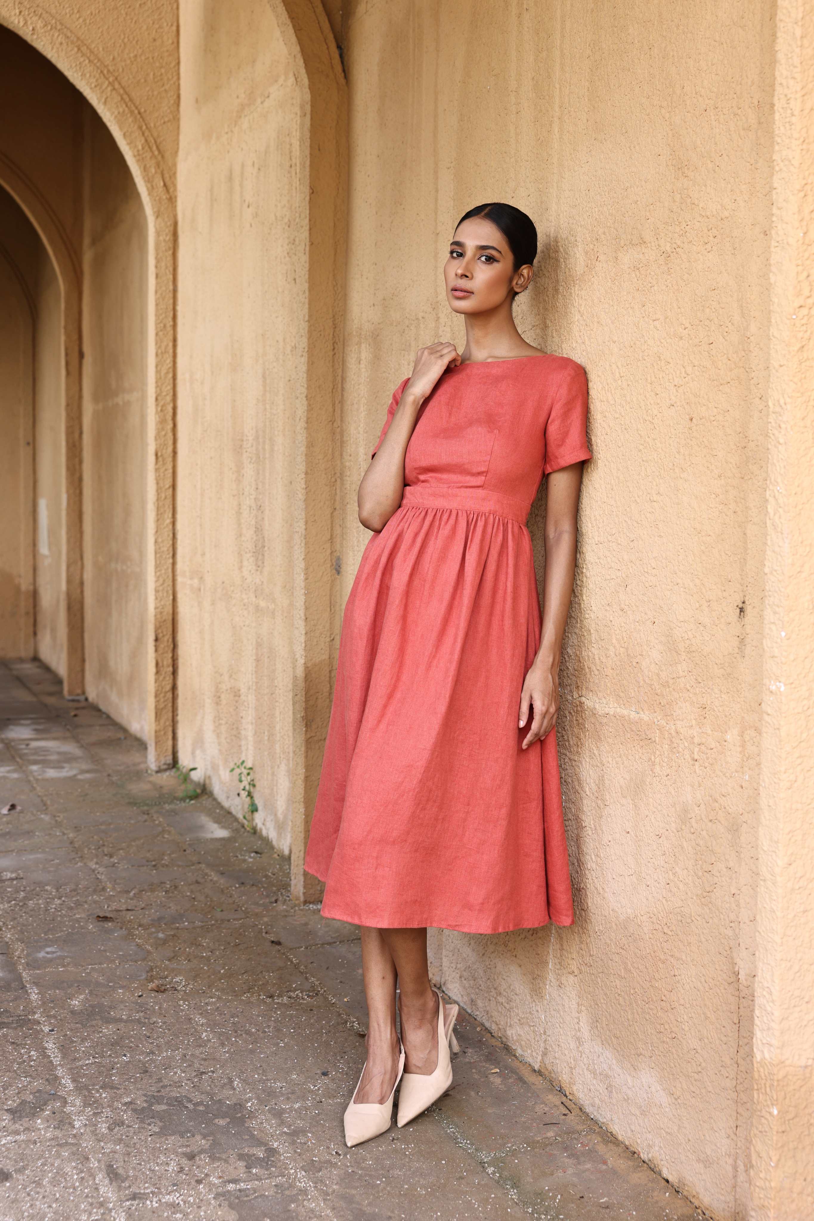 Linen open-back midi dress