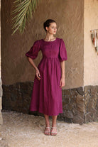 Linen puff midi dress