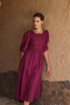 Linen puff midi dress