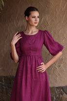 Linen puff midi dress