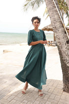 Linen puff sleeve A-line dress