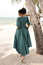 Linen puff sleeve A-line dress