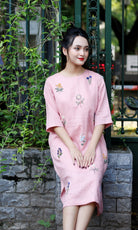 Linen shift dress with embroidery