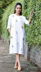 Linen shift dress with embroidery