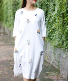 Linen shift dress with embroidery