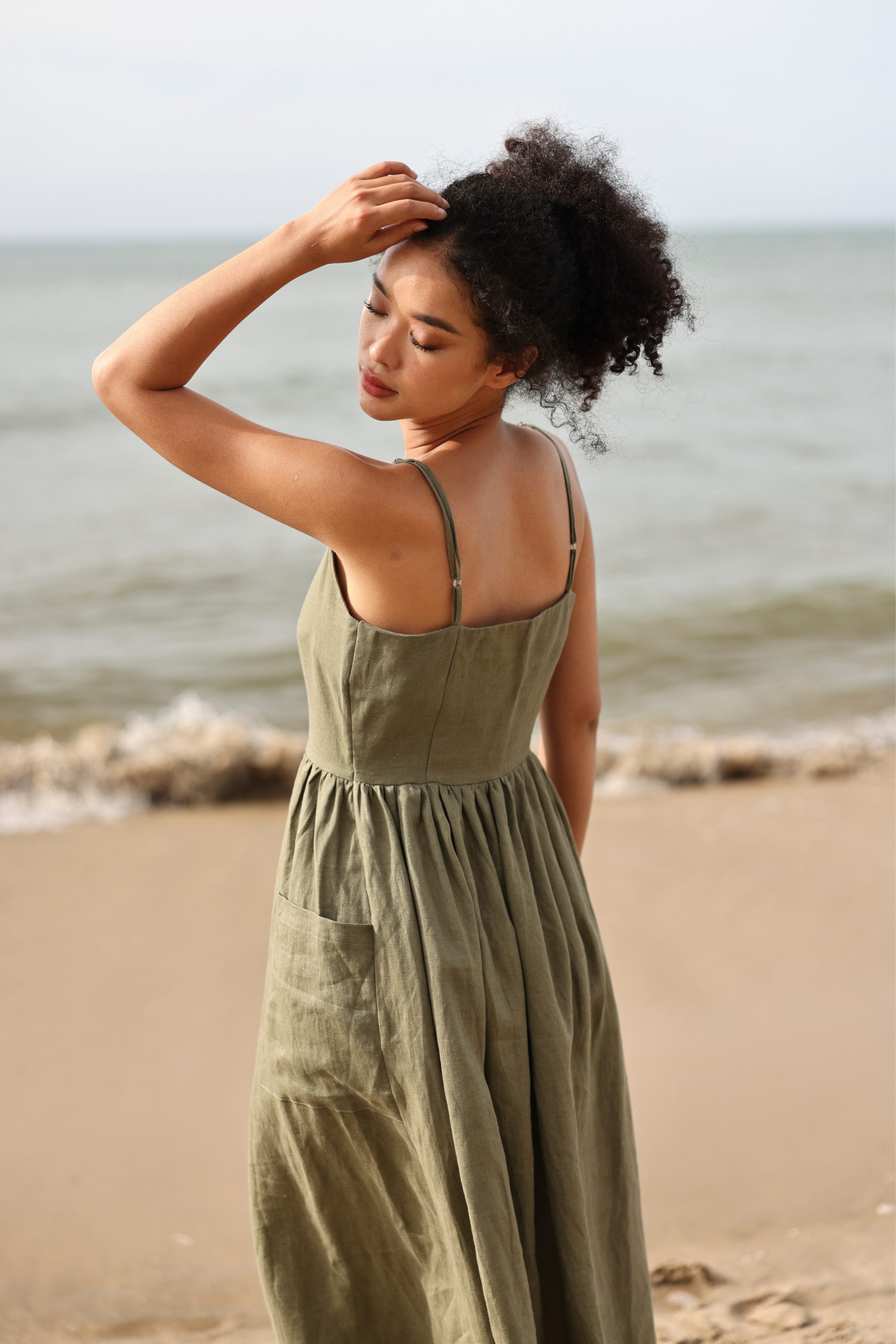 Linen summer cami midi dress