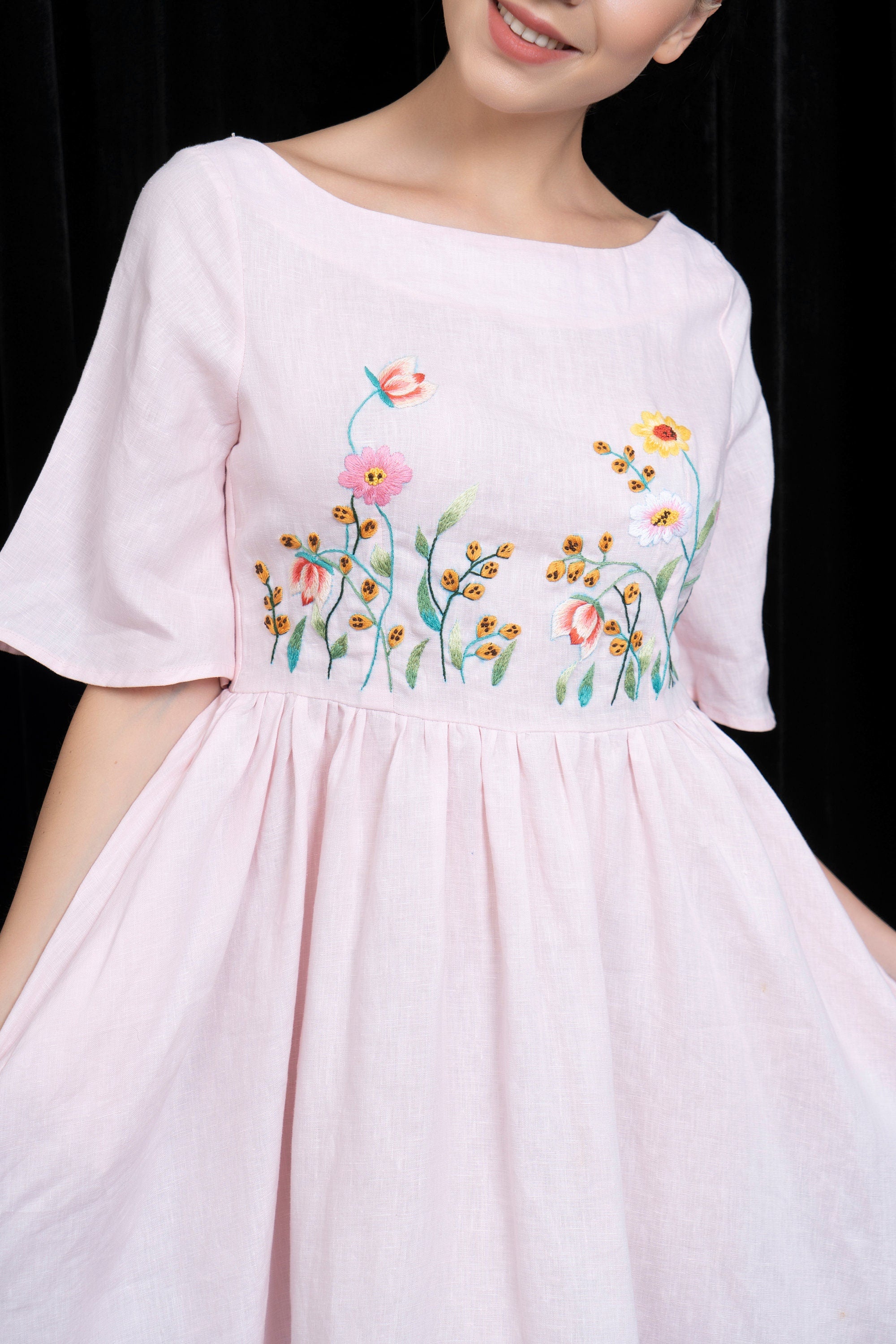 Linen summer dress with embroidery