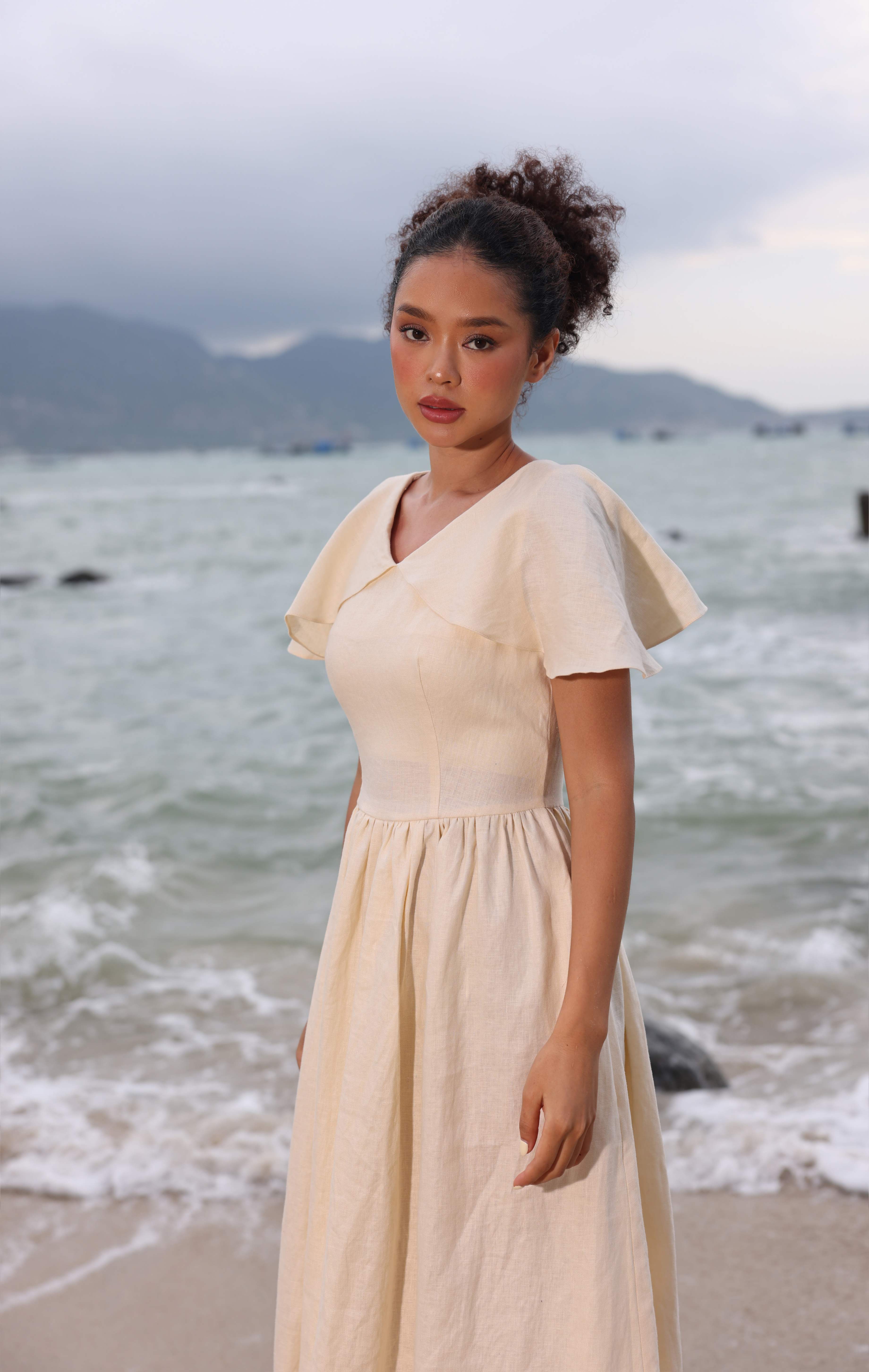 Linen summer wedding guest dress ARA  MYAN ATELIER