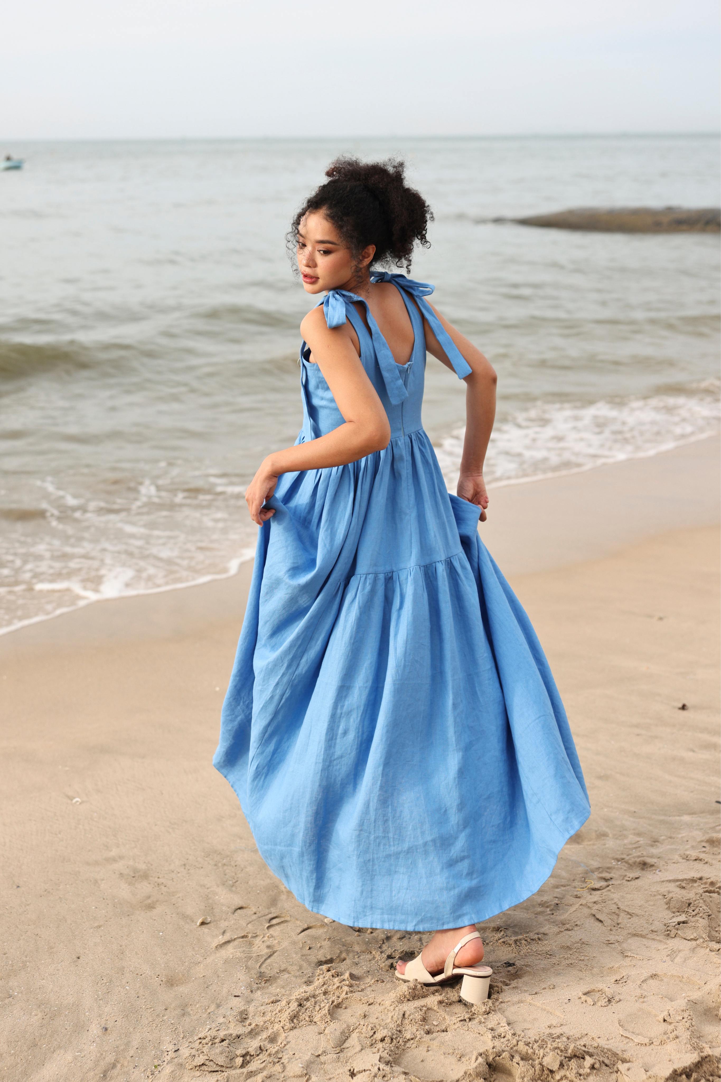 Linen sundress with tie straps